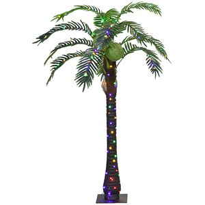 Outsunny 5 'palma tropicale illuminata 3 noci di cocco con LED 200 che cambia colore a distanza decorazione per festa in piscina interna/esterna - Product Image 1