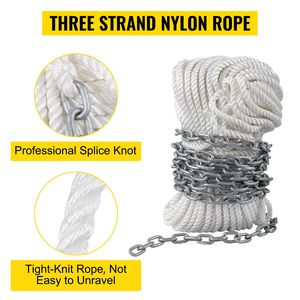 Catena di Ancoraggio 15FT X 5/16" 1/2" X 200FT, Corda in Nylon 2.2T, Catena in Acciaio Zincato per Ancoraggio Nautico - Product Image 4