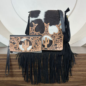 Nuevo bolso cruzado oculto de cuero de vaca genuino con herramientas a mano y bolso de mano Cactus Design Combo de 2 piezas para mujer - Product Image 4