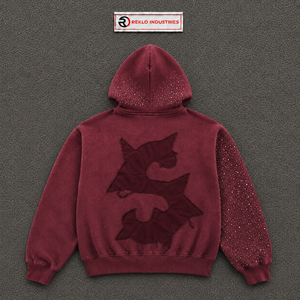 เสื้อฮู้ดซิปผู้ชายสีแดงเลือดหมู พิมพ์ลายกราฟิก FAST MONEY ทรงโอเวอร์ไซส์ ผ้าฟลีซ แขนเสื้อประดับเพชร สไตล์สตรีทแวร์ พิมพ์ลายกลิตเตอร์ ประดับเพชร - Product Image 6