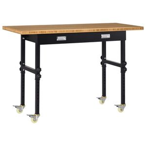Banco da Lavoro per Garage in Acciaio Regolabile in Altezza 59 Pollici con Cassetto e Ruote, Piano in Bambù, Postazione di Lavoro, Tavolo Portautensili - Product Image 2