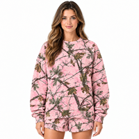Ensemble 2 pièces surdimensionné pour femme, sweat-shirt à col rond et short à imprimé animal rose, tenue décontractée ample à manches longues
