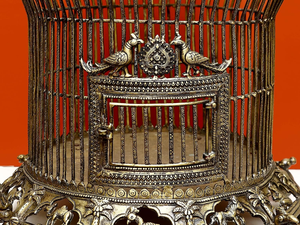 Antique Gold Metal <b>Bird</b> <b>Cage</b> <b>Decorative</b> Vintage Ornate Hanging Birdcage with Intricate Engraved Design for Home Decor - Product Image 4