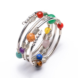 Hemasa Fashions Trendy Elegant Multilayer <b>Silver</b> Tone Cat's Eye Stone Women's <b>Bracelet</b> Featuring Colorful Decorative <b>Beads</b> - Product Image 2