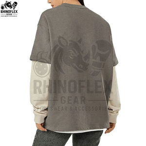 Custom Tee Cotton Fabric Double <b>Layer</b> Long ACID Wash Double Sleeve T-shirt <b>Top</b> Selling - Product Image 2