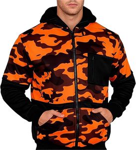 Sudaderas con capucha personalizadas de camuflaje naranja brillante con cremallera, sudaderas de forro polar grueso para caza, fabricante de ropa para exteriores OEM ODM - Product Image 1