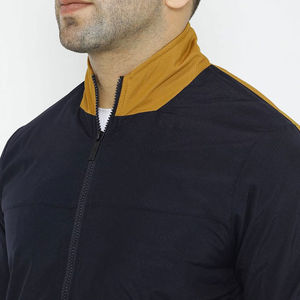 Blouson bomber homme bleu marine et jaune moutarde, coupe légère, décontracté, avec col montant et poignets élastiques - Product Image 5