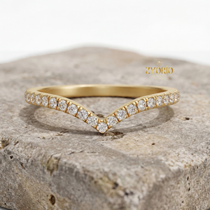 925 Silver Lab Grown Diamond Engagement Wedding Band Chevron Curved <b>Stacking</b> <b>Ring</b> Wishbone Style Guard Band Women Zyorio Gift - Product Image 2