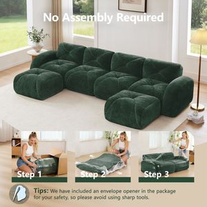 Canapé Mova en forme de U, design capitonné sans structure, avec base en mousse haute densité 32D, aucun assemblage requis, combinaison libre pour salon - Product Image 4