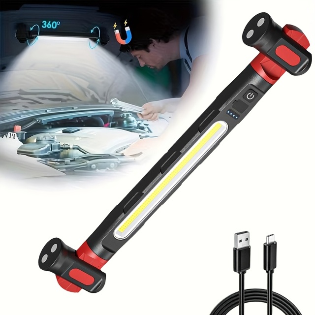 Magnetic LED Work Light with Swivel Hook and USB Charging Port Portable COB Inspection Lamp for Office & Industrial Use
