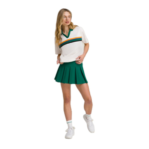 Conjunto Deportivo de Falda Verde y Camiseta Polo Blanca con Cuello en V para Mujer, Ropa Deportiva Transpirable de Algodón para Adultos - Product Image 1
