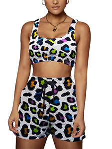 Conjunto de 2 Piezas para Mujer, Top Corto y Pantalones Cortos por Encima de la Rodilla, Transpirable, de Spandex y Poliéster, Ropa Deportiva de Verano - Product Image 5