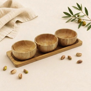 Ensemble de bols à condiments en bambou écologiques avec plateau, 3 mini-bols pour snacks et sauces, ustensiles de cuisine - Product Image 1