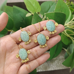 Collier tendance de haute qualité, pendentif minimaliste sculpté en amazonite naturelle plaqué or 18 carats, best-seller, à porter tous les jours - Product Image 4