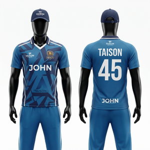 180 GSM Premium Polyester Mesh <b>Cricket</b> Jersey <b>White</b> Navy Blue Gold Heat-Transfer Custom Logo Anti-Bacterial Breathable UV - Product Image 2