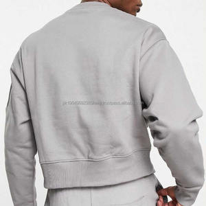 Sudadera corta en blanco con cuello redondo y costilla de algodón de alta calidad con logotipo personalizado para hombre, sudaderas con capucha de calle, envío DDP - Product Image 6