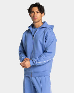 Sweat à capuche zippé bleu pour homme, coupe classique, en polaire tricotée, couleur unie, respirant, pour l'automne, nouveau design tendance - Product Image 2