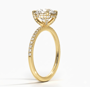 Bague de fiançailles classique et romantique avec diamant rond brillant et bande pavée pour femme, diamants de laboratoire - Product Image 2