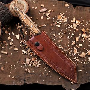 Cuchillo de Chef de Acero Inoxidable Estilo Japonés Forjado a Mano con Mango de Madera Pakka y Funda de Cuero, Espiga Completa, OEM Personalizado - Product Image 6