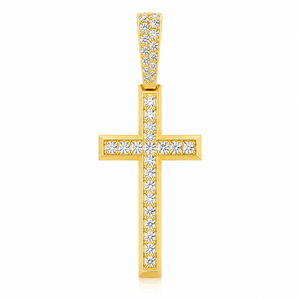 10K <b>Solid</b> <b>Gold</b> Hip Hop Style Iced Jesus Cross <b>Pendant</b> Brilliant Cut Moissanite Diamond Religious Jewelry Gifts with Charms Stud - Product Image 1