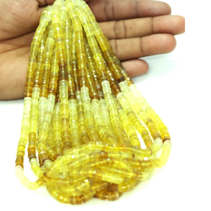 ลูกปัดเฮชิทรงยางรถยนต์ประดับพลอยแคลเซโดนีสีเหลืองสวยงาม ขนาด 5-8 มม. ทรงล้อเหลี่ยมเพชรพลอย สำหรับงานประดิษฐ์เครื่องประดับ - Product Image 1