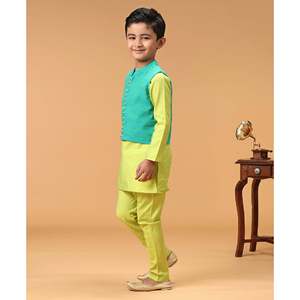 Ensemble Kurta-Pyjama élégant vert et turquoise pour garçons avec veste et manches longues - 6 à 9 ans - 100% polyester - Product Image 6