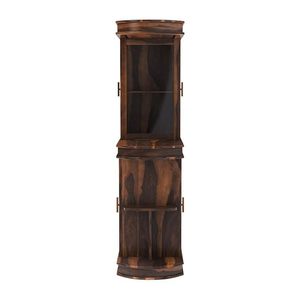 Mueble Bar Redondo de Madera con Almacenamiento para Vino y Bebidas, Acabado en Nogal, Mueble Exhibidor de Licores para Sala de Estar o Comedor - Product Image 5