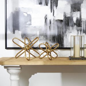 Juego de 2 esculturas de orbe de metal dorado modernas hechas a mano, adorno decorativo de mesa, decoración contemporánea abstracta para el hogar. - Product Image 2