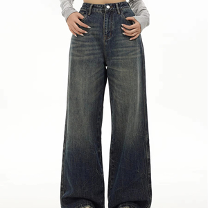 กางเกงยีนส์ทรงหลวมขากว้าง ROCKRUSH รุ่น Unisex สี Medium Wash เอวกลาง ผ้าเดนิมถัก ระบายอากาศ แห้งเร็ว กันลม พิมพ์ลายเต็มตัว - Product Image 1