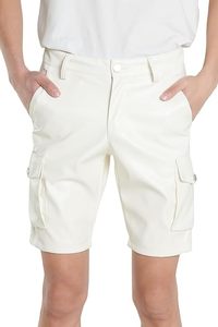Short cargo en cuir véritable, short respirant et écologique, short décontracté à plusieurs poches, short à taille mi-haute élastique - Product Image 6