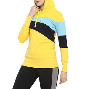 Sweat-shirt à capuche jaune pour femme avec blocs de couleur et poches, coupe classique, idéal pour l'automne - Product Image 6