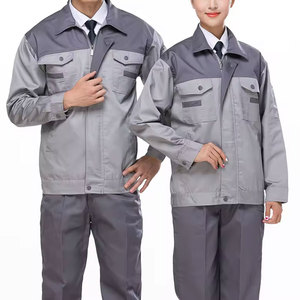 ชุดยูนิฟอร์มทำงานแบบ unisex สีเทา ผ้าโพลีเอสเตอร์ เสื้อแจ็คเก็ตและกางเกง ป้องกันฝุ่นละออง - Product Image 1