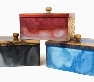 Handmade Epoxy <b>Resin</b> Jewelry Box With Wooden Inlay Red Blue Black Finish Artistic Storage For Rings And Necklaces <b>Resin</b> <b>Crafts</b> - Product Image 1