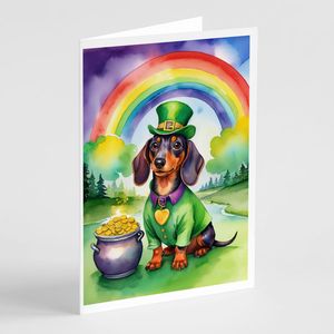 Whimsical Dachshund St Patrick's Day Tarjetas de felicitación Paquete de 8 A7 Tamaño 5x7 Tarjetas de notas en blanco con sobres - Product Image 1