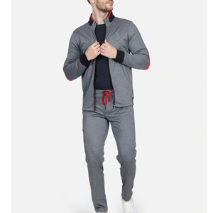 Unisex Gray Tracksuit <b>Set</b> Full Sleeve Zipper Sweatshirt Pants Solid Color Sporty Casual Winter Wear Breathable Polyester Cotton - Product Image 3