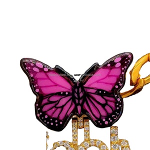 Prix de gros personnalisé plusieurs couleurs papillon caution en argent 925 plaqué or 14 carats dernier pendentif collier pour femmes bijoux - Product Image 3