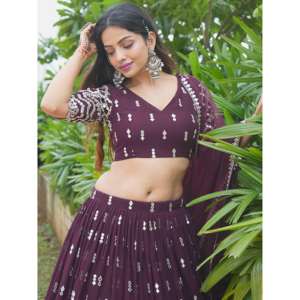 Atractivo Vino Lentejuelas Georgette Compromiso Desgaste Lehenga Choli - Product Image 4