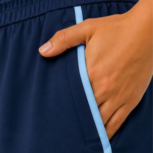 Shorts de course pour femmes bleu marine avec passepoil bleu ciel, en polyester, séchage rapide, taille élastique avec cordon de serrage, pour la gym et le fitness - Product Image 4