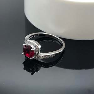 Bague de fiançailles en argent sterling avec rubis rouge du Kenya et diamant, pierre de naissance d'août, cadeau pour 40e anniversaire de mariage - Product Image 3