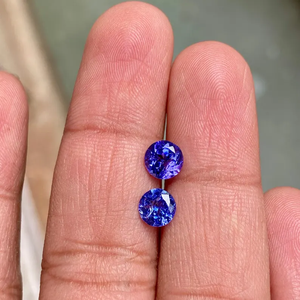 Pierre précieuse ronde en Tanzanite bleu violet de qualité supérieure, paire de pierres brutes pour la fabrication de boucles d'oreilles, ensemble de Tanzanite bleu violet facetté - Product Image 5