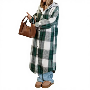 Women's Casual Striped Flannel Varsity Jacket with Long Sleeves Front Buttons Windproof & Stylish Design for Autumn Winter - Product Image 1