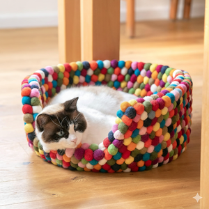 SAMYAK Lit pour chat en feutre de laine 100% fait main, écologique, luxueux, classique, motif animal simple, toutes saisons, lavable à la main - Product Image 6