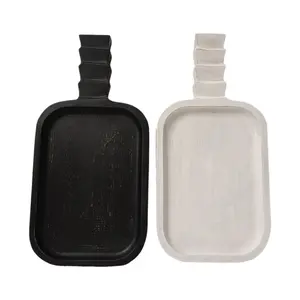 Poignée unique Vente en gros OEM ODM Plateau de service rectangulaire en bois de manguier en vrac Fabriqué à la main Pièce maîtresse décorative de vacances en noir blanc - Product Image 1