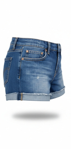Shorts en jean taille haute 100 % coton pour femme, respirants, décontractés, d'été, avec poches personnalisables, coupe asymétrique vintage - Product Image 2
