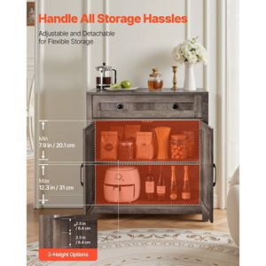 Mobile Bar Caffè Stile Rustico con 2 Ante Scorrevoli, Credenza Buffet per Casa, Tavolo Bar Caffè con Cassetti - Product Image 4