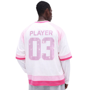 Maillot de football américain rose personnalisé pour femme, en maille ornée de strass, col en V, blanc scintillant, pour équipe féminine, tenue de sport, maillot de match - Product Image 3