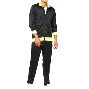 Men's Black Breathable Lightweight Zip-Up Tracksuit Set Neon Yellow Trim Regular Fit Sporty Jogger <b>Pants</b> Polyester Woven Autumn - Product Image 1
