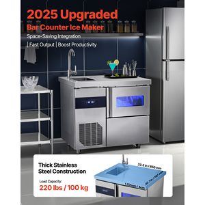 Fabbricazione in acciaio per cucine commerciali: Macchina per il ghiaccio da 132 libbre/24 ore con piano di lavoro in acciaio inossidabile, capacità di stoccaggio di 30 libbre, 70 cubetti/ciclo - Product Image 2