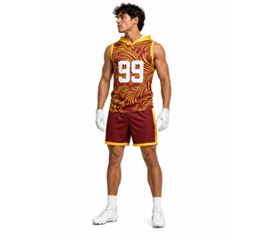 Ensemble de sport personnalisé pour hommes 7 sur 7 : Maillot à capuche sublimé, débardeur et short – Noir et rose – Tenue de match de football américain - Product Image 1