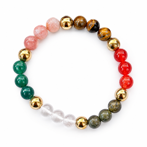 Dhan Yog Crystal <b>Bracelet</b> Green Aventurine Pyrite Tiger Eye Red Carnelian Clear Quartz Handmade Wealth Prosperity Feng Shui - Product Image 1